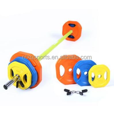 China China Colored 20 Kg Barbell Set / Counterweight Rubber Disc With Grip Cut XQ-BS013 for sale