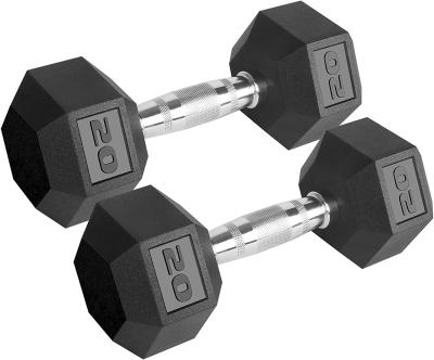 China Black Rubber Covered Hex Dumbbell Rubber Coated Dumbbell For Fitness Training for sale