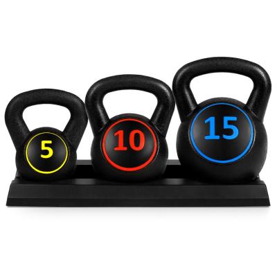 China Home Use 3-Piece Kettlebell Exercise Fitness Weight Set With Storage Rack for sale