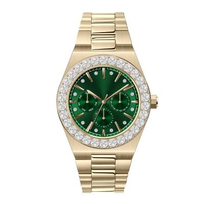 China Chronograph Create Own Brand Luxury IP Gold OEM CZ Stones Private Label Glazed Diamond Watches Men's Chronograph Watches Custom Logo for sale