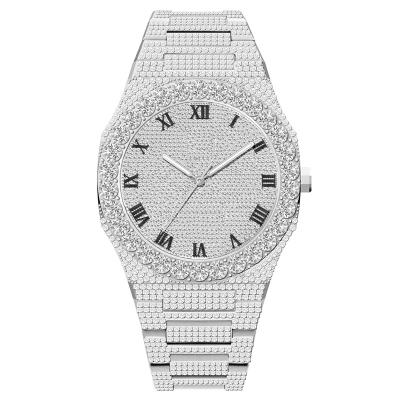 China Full Quartz Stainless Steel OEM Private Label Jewelry Hip Hop Bling Bling Calendar Iced Out Diamond Custom Watches Luxury Men for sale