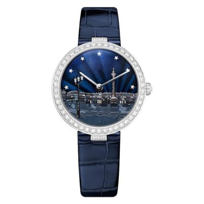 China Beautiful Fashion Diamond Watch Woman Lady Watches of Water Resistant with Genuine Leather Strap for sale