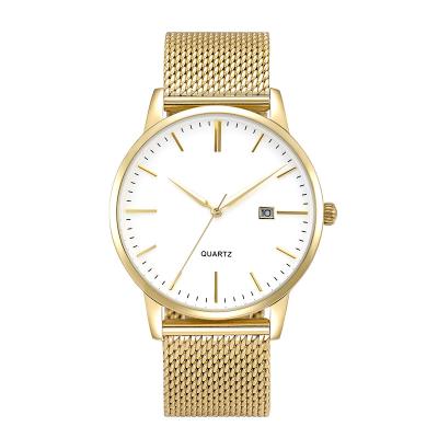 China Automatic Date Gold Mesh Strap Japan Quartz Movt Stainless Steel Luxury Watches for sale