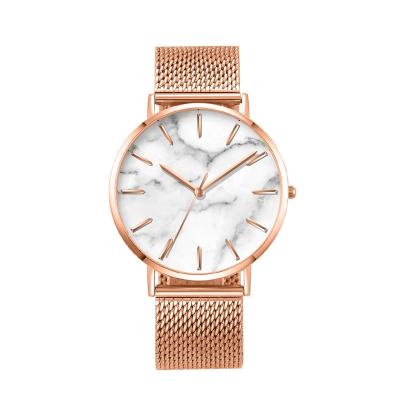 China Custom Water Resistant OEM Quartz Create Your Own Logo Stainless Steel Mesh Strap Marble Dial Fancy Woman Ladies Fashion Simple Women ODM Watch for sale