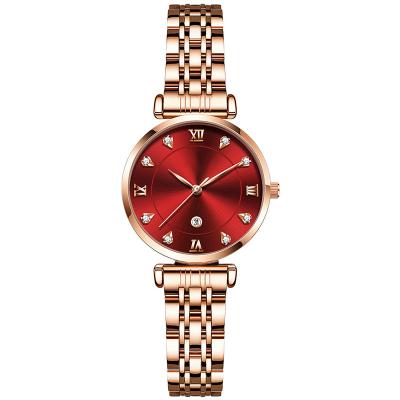 China Beautiful Statistical Day/Date Stainless Steel Red Quarz Dial Elegant Watch Women Female Wristwatches For Girls for sale