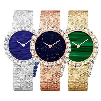 China Custom Water Resistant Sky Genuine Leather Wrist Starry Dial Design New Iced Out Bling Diamond Ladies Quartz Women Watches Luxury Brand for sale