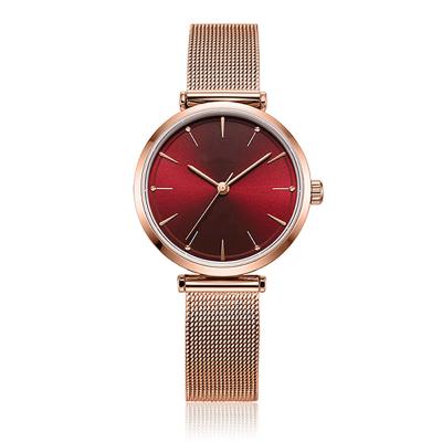 China New Luxury Red Minimalist Mesh Custom Quartz Watches Woman Of Water Resistant Dial Stainless Steel Wrist Japan Movement for sale