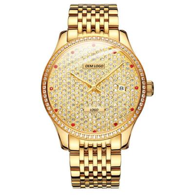 China Hot Sale Day/Date Big Face Date Waterproof Diamond Pave Dial Gold Luxury Watch Men for sale