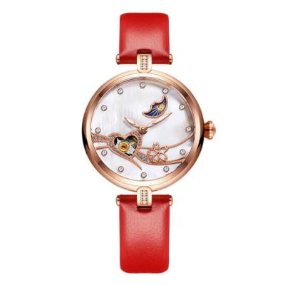 China Water Resistant Fashion Beautiful Pearl Shell Dial Rose Gold Automatic Women's Watches With Genuine Leather Strap for sale