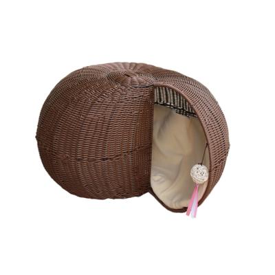 China Durable Durable Breathable Conch Rattan Chinese Style High Standard Handcrafted Cat Bed Protection for sale