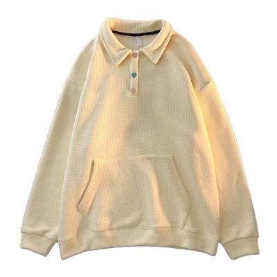 China 2022 Sustainable Spring And Autumn Fashion Love News Button Polo Lapel Solid Color Women's Sweater for sale