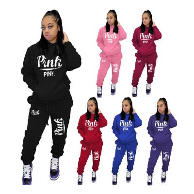 China 2021 Winter New Arrivals Breathable Hooded Tracksuit Tracksuit PINK Letters Plus Size 2 Piece Pile Pants Sets Pink Hoodies For Women for sale