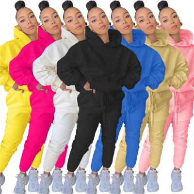 China 2021 winter fall jogger pants set women two piece QUICK DRY sweatsuits hoodies sweatshirts pants suits thick 2pcs for sale