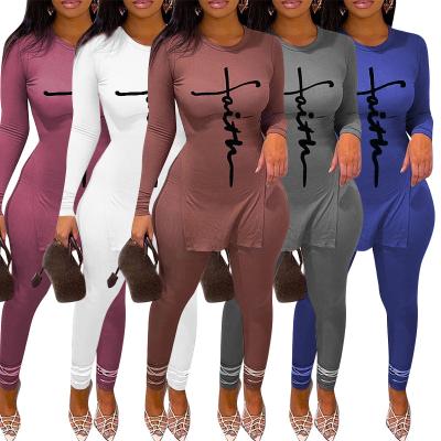 China Best Selling Letter Print Fashionable Casual Long Sleeve Sweatsuits Long Sleeve Two Piece Outfit 2021 Women Fall Tracksuit Sets for sale