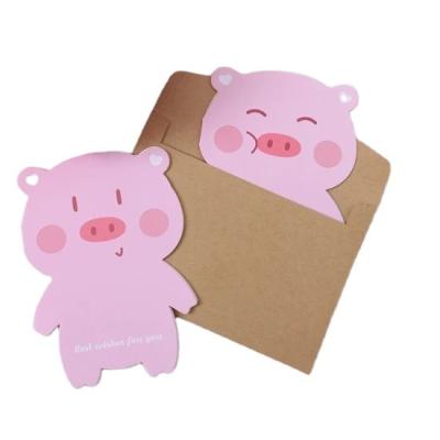 China Choice-Buy3d Education Greeting Cards Logo Special Offer Custom Cute Pink Pig Paper Wide Greeting Cards For Children's Day for sale