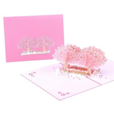 China Wholesale three-dimensional education purchase instachill blessing 3D Cherry Blossom Colorful Greeting Card for holiday for sale