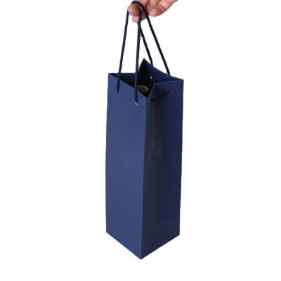 China Recyclable Custom Logo Exquisite High Quality Solid Color Blue Thick Simple Packaging Bag For Wine for sale