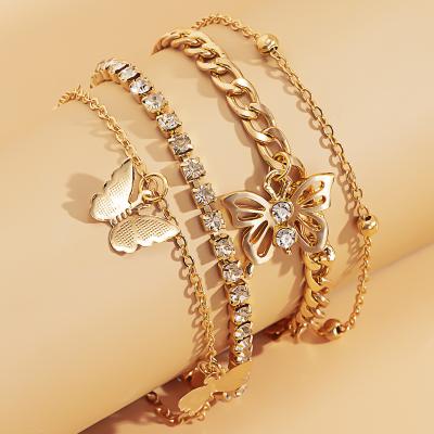 China Trendy retro style jewelry hot fashion inlaid diamond feet multilayer butterfly inlaid inlet chain female for sale