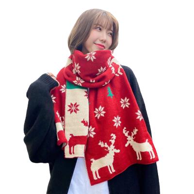 China Simple Dyed Thick Scarf Winter Warm Korean Parmatch Knitted Wool Scarf Fashion Long Warm Christmas Elk Scarf for sale