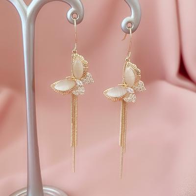 China Other High Quality Butterfly Opal Stud Earrings For Women Zircon Tassel Earrings for sale