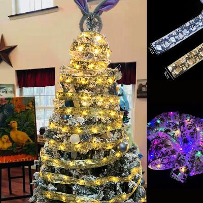 China Double Layer Mesh + Printing LED Wired Ribbon Light Decor String Easter Days New Year Garland Party Decoration for sale