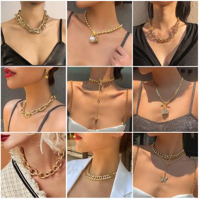 China Punk Punk Style Chunky Necklaces For Women Cheapest Gpld Chain Statement Layered Necklace for sale