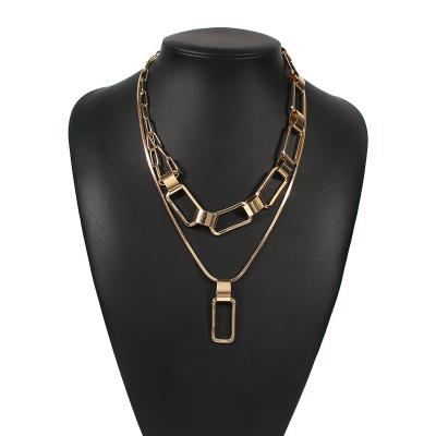 China Hip Hop CLASSIC Double Layered Gold Plated Big CircleConnected Multilayer Lock Necklace Pendant Necklace for sale