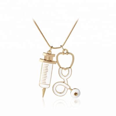 China CLASSIC Stethoscope Syringe Charm Necklace, Needle Metal Pendant for sale