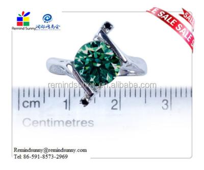 China Fashion TRUE BLUE GREEN MOISSANITE ROUND and BLACK DIAMOND NATURAL SILVER RING for sale