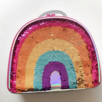 China BOXES Double Sided Sequin Lunch Bag For Kids Rainbow Pattern Lunch Box Bag For Kids for sale