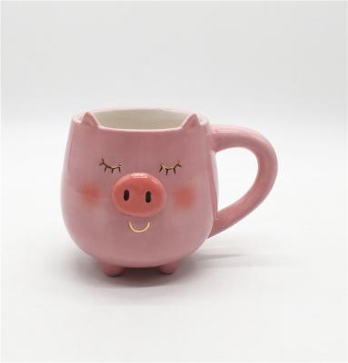 China Sustainable Cute Ceramic Country Western Mug Animal Pig Coffee Mug 14 Ounce for sale