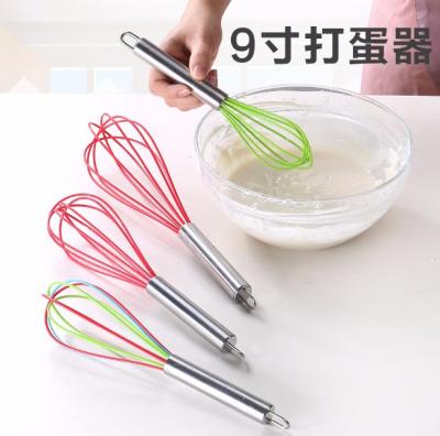 China New Viable Stainless Steel Handle Egg Beater Silicone Kitchen Mixer Flask Wire Egg Beater Tool for sale