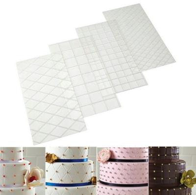 China Viable 4pcs/Set Grid Texture Mat Cake Border Decorating Tool Transparent Cake Mold for sale