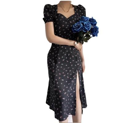 China 2022 new European summer anti-static women and American style floral print puff sleeves size PB&ZA black short-sleeved dress for sale