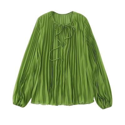 China 2022 Summer Women's New European and American Style Breathable All-match Slightly Pleated PB&ZA Blouse 7563/049 for sale