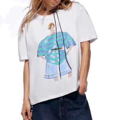 China PB&ZA2022 New Women's Loose Round Neck Short Sleeve T-shirt 5644/093 Girl's Breathable Printing Clothing for sale