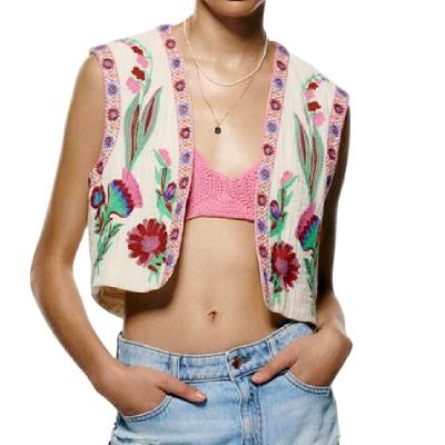 China 2022 Summer New Women's Anti-pilling Flower Embroidery Decoration PB&ZA Sleeveless Vest 6895/028 for sale