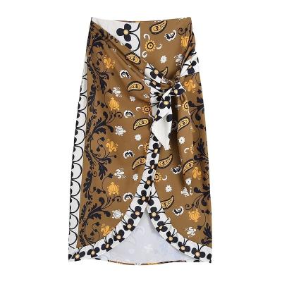 China PB&ZA2022 New Products Summer New Products Breathable Niche Print Pleated Casual Hip Skirt Casual Mid Length Women for sale