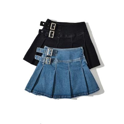 China New summer PB&ZA2022 viable high waist slimming double belt skirt slim sexy pleated denim skirt for sale