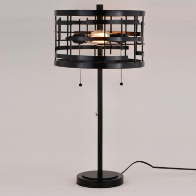 China Hot Sale Portable Mesh Matte Black Classic Vintage Rustic Switch Control Bed Side Table Lamp for sale