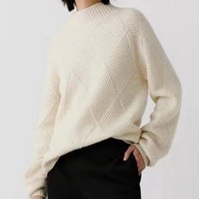 China Wholesale Anti-Wrinkle Turtle Neck Sweater Solid Color Turtle Neck Sweater Loose Knitted Long Sleeve Ladies Soft Sweater for sale