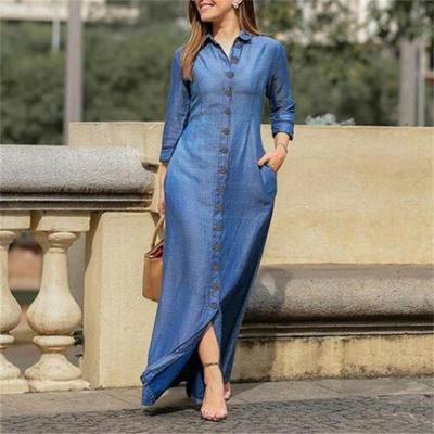 China Fashionable Retro Long Sleeve Solid Color Spring Lapel Sexy Loose Single Breasted Loose Slim Denim Dress for sale