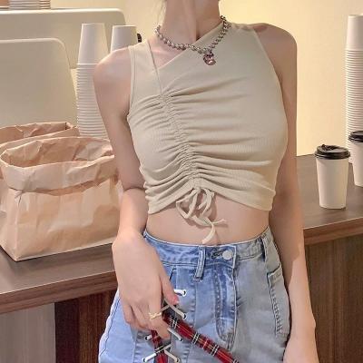 China Anti-wrinkle Autumn New Solid Color Sexy Slim Sleeveless Open Navel Cavity Vest Halter Women High Street Backless Chain Tank Top for sale