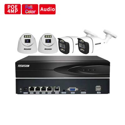 China NIGHT VISION Fosvision Hd Surveillance 4mp Poe Nvr IP Camera System 4ch Poe Nvr Camera Kit Set 4 Channel Nvr Home Security CCTV System for sale