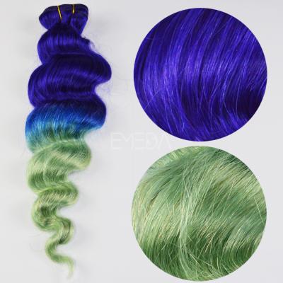 China Two Tone Body Wave Blue Green Colorful Clip In Curly Hair Extension Weave for sale