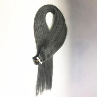 China Silky Straight Wave Silver Dark Gray Tape On Hair Extensions Double Human Hair 30 Inches Long Remy Hair Pulled for sale