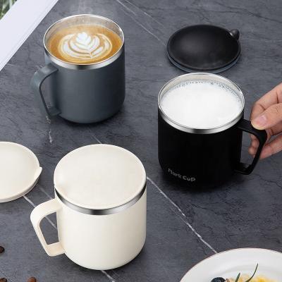 China Sustainable Wholesale 400ml double wall 18/8 stainless steel Thermos Milk tea cup coffee mug with handle for sale