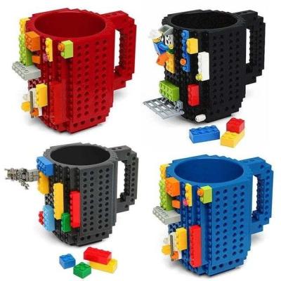 China Sustainable Hot Selling 350ML Water Bottle Cylinder Shape Lego Brick Mug Eco-friendly DIY Building Blocks Plastic Coffee Cup Mugs for sale