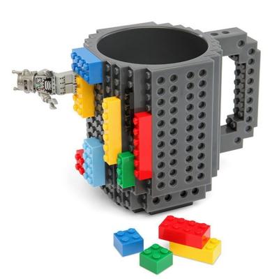 China Sustainable Eco-friendly 350ML Water Bottle Cylinder Shape DIY Lego Brick Cup Plastic Coffee Cup Mugs for sale