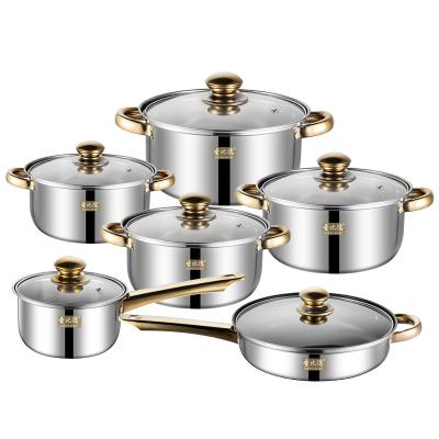 China Sustainable Hot Sale 12Pcs Stainless Steel Cooking Pots And Pans Non-stick Capsulted Cookware Sets for sale